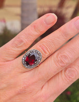 14k gold + silver top Edwardian diamond and garnet halo antique ring