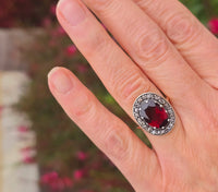 14k gold + silver top Edwardian diamond and garnet halo antique ring