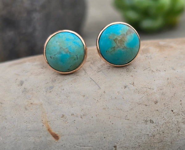 14k gold turquoise bezel studs