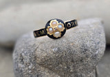 18ct gold Victorian pearl, diamond and enamel IN MEMORY OF antique mourning ring - 1868