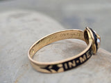 18ct gold Victorian pearl, diamond and enamel IN MEMORY OF antique mourning ring - 1868