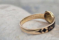 18ct gold Victorian pearl, diamond and enamel IN MEMORY OF antique mourning ring - 1868