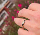 18ct gold Victorian pearl, diamond and enamel IN MEMORY OF antique mourning ring - 1868