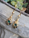 12k gold emerald & diamond DECO estate lever back earrings