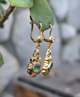 12k gold emerald & diamond DECO estate lever back earrings
