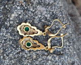 12k gold emerald & diamond DECO estate lever back earrings