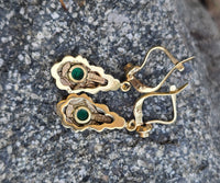 12k gold emerald & diamond DECO estate lever back earrings