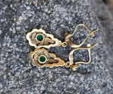 12k gold emerald & diamond DECO estate lever back earrings