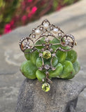 18ct gold + silver top Edwardian diamond, peridot & pearl brooch pin pendant