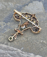 18ct gold + silver top Edwardian diamond, peridot & pearl brooch pin pendant