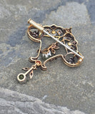 18ct gold + silver top Edwardian diamond, peridot & pearl brooch pin pendant