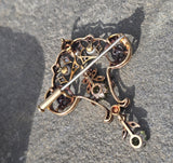 18ct gold + silver top Edwardian diamond, peridot & pearl brooch pin pendant