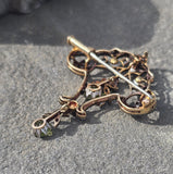 18ct gold + silver top Edwardian diamond, peridot & pearl brooch pin pendant