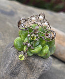 18ct gold + silver top Edwardian diamond, peridot & pearl brooch pin pendant