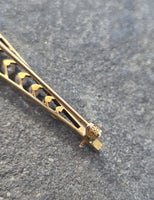 14k gold Art Deco pearl and sapphire antique bar pin