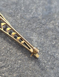 14k gold Art Deco pearl and sapphire antique bar pin