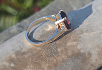 14k gold emerald cut garnet and diamond estate ring