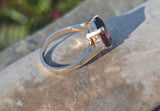 14k gold emerald cut garnet and diamond estate ring