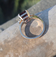 14k gold emerald cut garnet and diamond estate ring