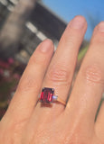 14k gold emerald cut garnet and diamond estate ring