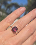 14k gold emerald cut garnet and diamond estate ring