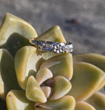 14k gold two-tone 3 diamond estate wedding stackable band - flowers & bells