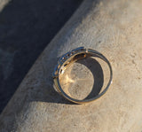 14k gold two-tone 3 diamond estate wedding stackable band - flowers & bells