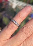 14k gold two-tone 3 diamond estate wedding stackable band - flowers & bells