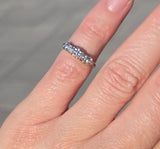 14k gold two-tone 3 diamond estate wedding stackable band - flowers & bells
