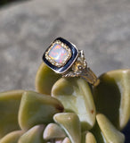 18ct gold Georgian opal and enamel floral antique ring - 1833 HOLD
