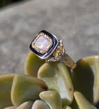 18ct gold Georgian opal and enamel floral antique ring - 1833 HOLD