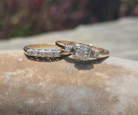 14k gold two-tone vintage diamond bridal set - apx .27ct tw