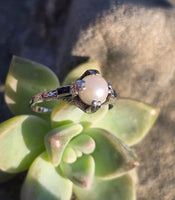 14k white gold Art Deco c.1920's BELAIS pearl and blue sapphire ring