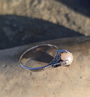 14k white gold Art Deco c.1920's BELAIS pearl and blue sapphire ring