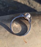 14k white gold Art Deco c.1920's BELAIS pearl and blue sapphire ring