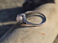 14k white gold Art Deco c.1920's BELAIS pearl and blue sapphire ring
