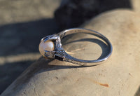 14k white gold Art Deco c.1920's BELAIS pearl and blue sapphire ring