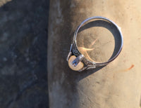 14k white gold Art Deco c.1920's BELAIS pearl and blue sapphire ring
