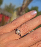 14k white gold Art Deco c.1920's BELAIS pearl and blue sapphire ring