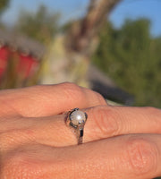 14k white gold Art Deco c.1920's BELAIS pearl and blue sapphire ring