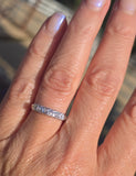 14k white gold diamond estate wedding stackable band - bells