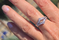 14k white gold diamond estate curved V band - guard