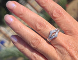 14k white gold diamond estate curved V band - guard