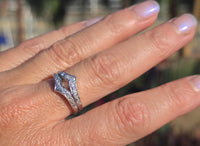 14k white gold diamond estate curved V band - guard