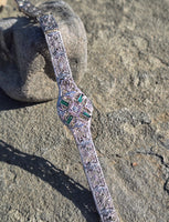 14k white gold c.1920's Art Deco filigree diamond and emerald bracelet