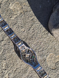 14k white gold c.1920's Art Deco filigree diamond and emerald bracelet