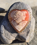 14k yellow gold heart cameo and diamond estate pendant necklace pin