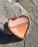 14k yellow gold heart cameo and diamond estate pendant necklace pin