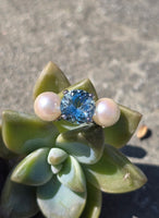 platinum pearl and aquamarine estate 3-stone ring