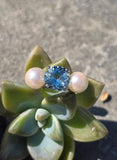 platinum pearl and aquamarine estate 3-stone ring